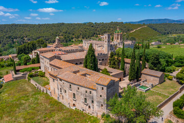 Aerial view of Monastery of Santes Creus in Spain