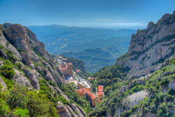 Panorama view of Santa Maria de Montserrat abbey in Spain