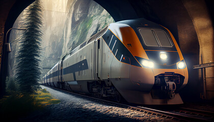 Naklejka premium Hi speed train moving in tunnel.