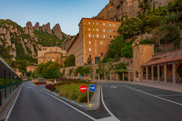 Sunrise over Santa Maria de Montserrat abbey in Spain