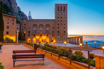 Sunrise over Santa Maria de Montserrat abbey in Spain