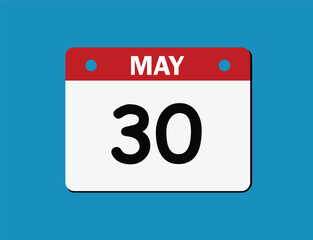 30th May calendar icon. Calendar template for the days of May.