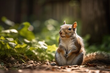 Obraz premium cute squirrel perched on a tree branch in a forest created with Generative AI technology