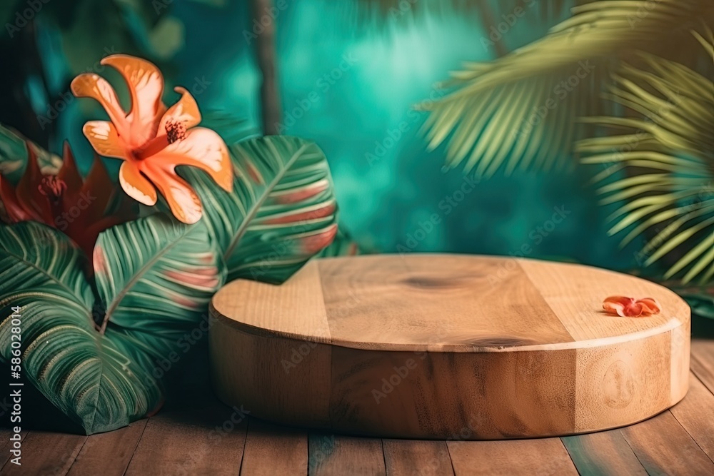Poster rustic wooden table adorned with a vibrant floral arrangement created with generative ai technology