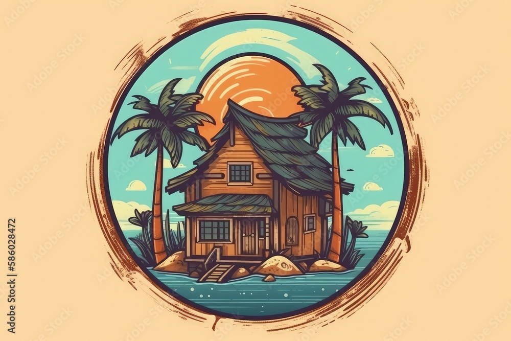 Poster beachfront house with ocean view created with generative ai technology