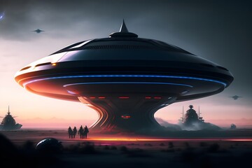 Rendering of "Alien Takeover: Futuristic UFO Invasion". Generative AI. 