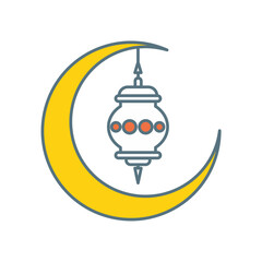 moon ornate icon with lantern Ramadan and Islamic Eid