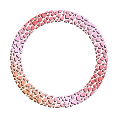 Golden wide round hearts frame for decorative headers. Pink gold metal valentine ornament isolated on white background. Vector