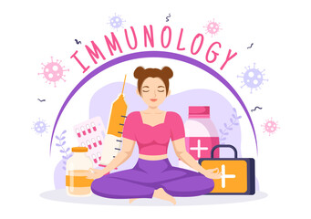 Immunology Illustration with People Immune Protection System Helping to Get Rid of Infections and Harmful Bacteria in Cartoon Hand Drawn Templates