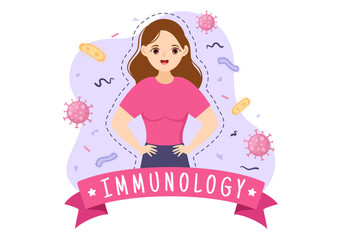 Immunology Illustration with People Immune Protection System Helping to Get Rid of Infections and Harmful Bacteria in Cartoon Hand Drawn Templates