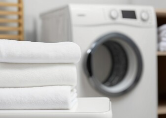 stack of towels on a table in the laundry room