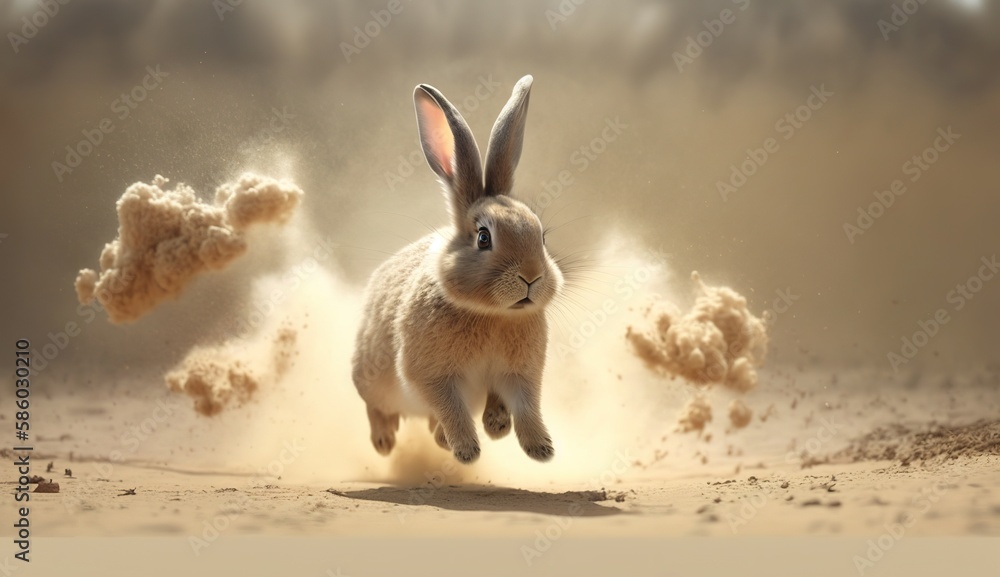 Poster entertaining exuberance and exceptional exploration attempted by a rabbit generative ai