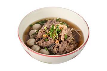 rice noodle soup with pork and vegetables