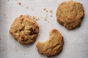 chocolate chip cookies on wooden table