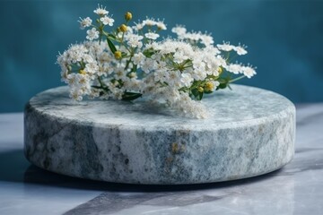 beautifully decorated marble table with flowers as the centerpiece created with Generative AI technology