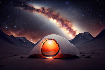 Fototapeta na wymiar Camping in the mountains under the stars. Generative Ai