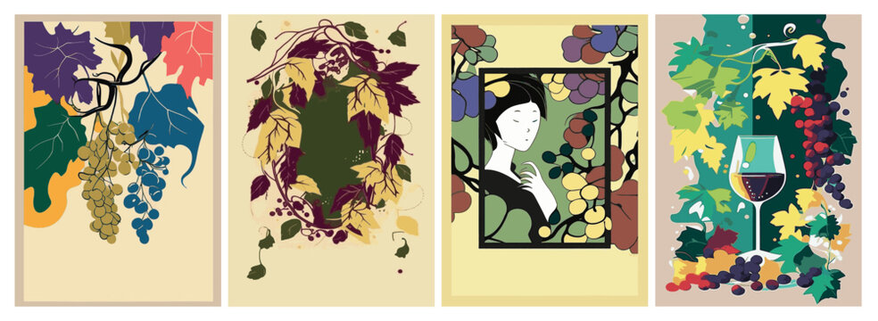 1. Celebrate the autumn wine festival with this set of backgrounds featuring grapevine frames and colorful psychedelic art, perfect for creating posters and cards.
2. Get creative with this collection