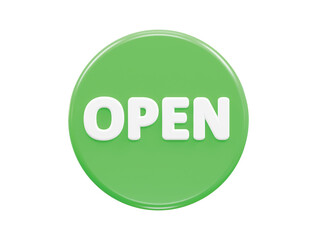 A blue circle with the word open on it