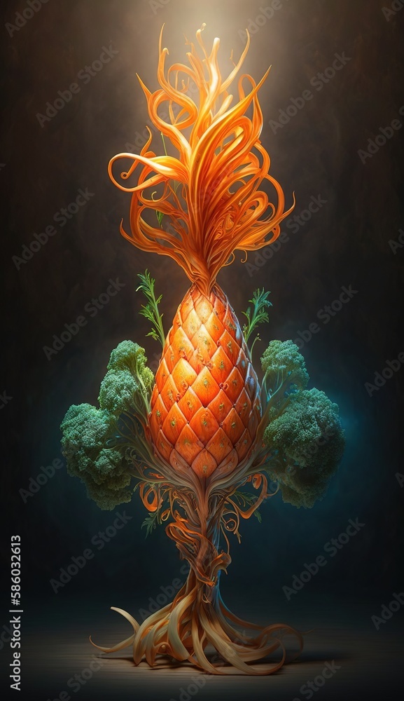 Poster enchanting visions of a majestic carrot – visualizing divinity generative ai