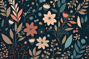 Flowers and leaves seamless pattern background