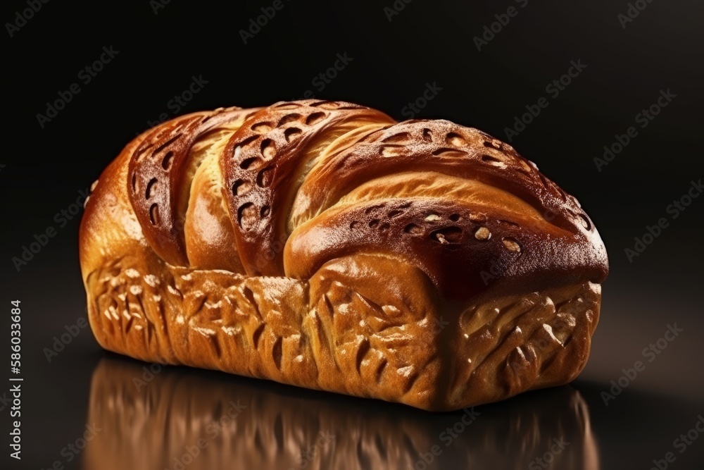 Poster close-up view of a freshly baked loaf of bread created with generative ai technology