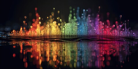 Fototapeta na wymiar Waterdroplets in rainbow colors close up, made with generated ai