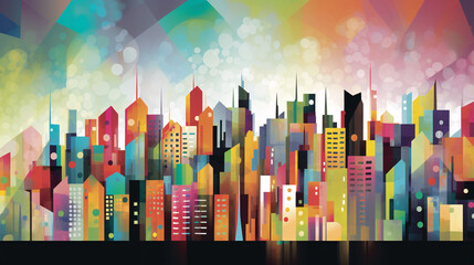 Colorful skyline building cityscape vector silhouette background generative ai