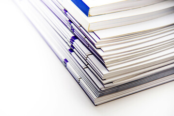 stack of books on white background