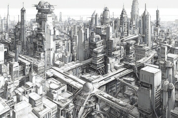 Urban Wireframe Masterpiece: City Buildings Project, 3D Wireframe Print, Urban Plan, Architecture (AI Generated)