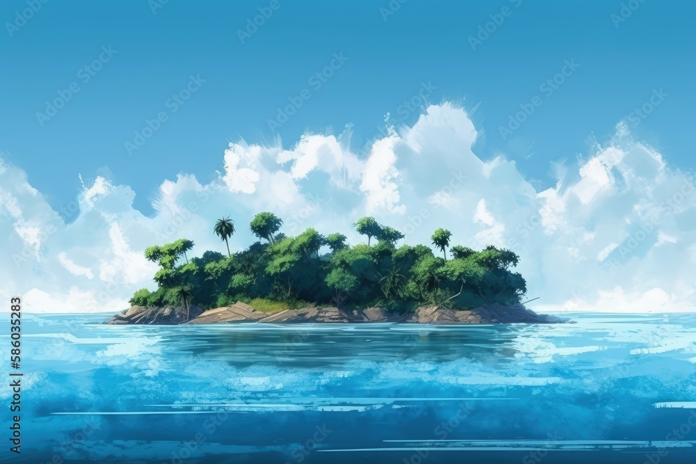 Poster serene island in the midst of the vast ocean created with generative ai technology