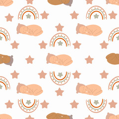 Cute baby seamless pattern for nursery arrangement. Vector illustration.