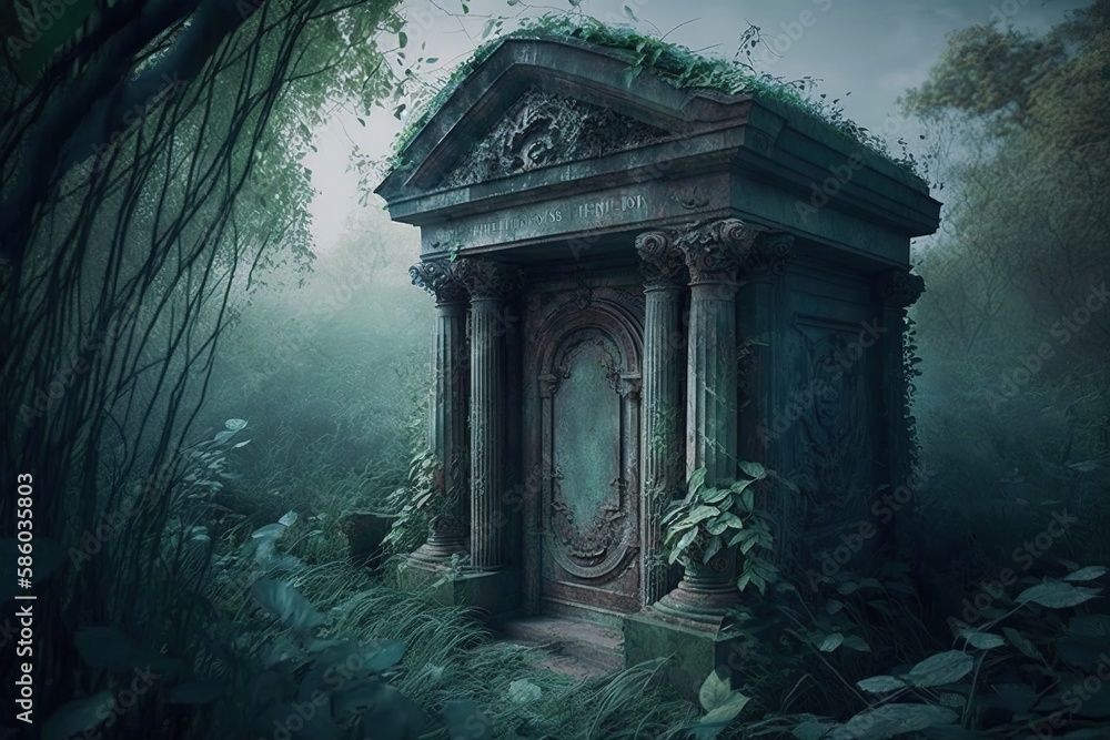 Poster empty and hollow - a tragic look into an abandoned tomb generative ai