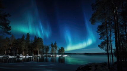 Northern lights in the sky of Sweden. Aurora borealis. Generative AI