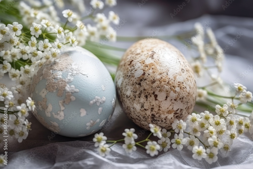 Aufkleber illustration of two eggs side by side on a wooden table created with generative ai technology
