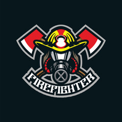 Firefighter mascot logo design with modern illustration concept style for badge, emblem and tshirt printing. Firefighter logo illustration.