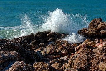 Sea waves crashing on stones, Turkey