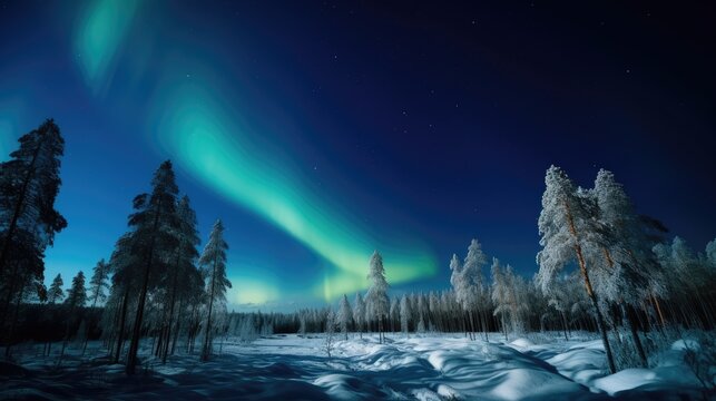 Northern lights in the sky of Finland. Aurora borealis. Generative AI © piai