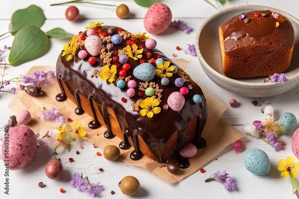 Poster chocolate cake with decorative frosting created with generative ai technology