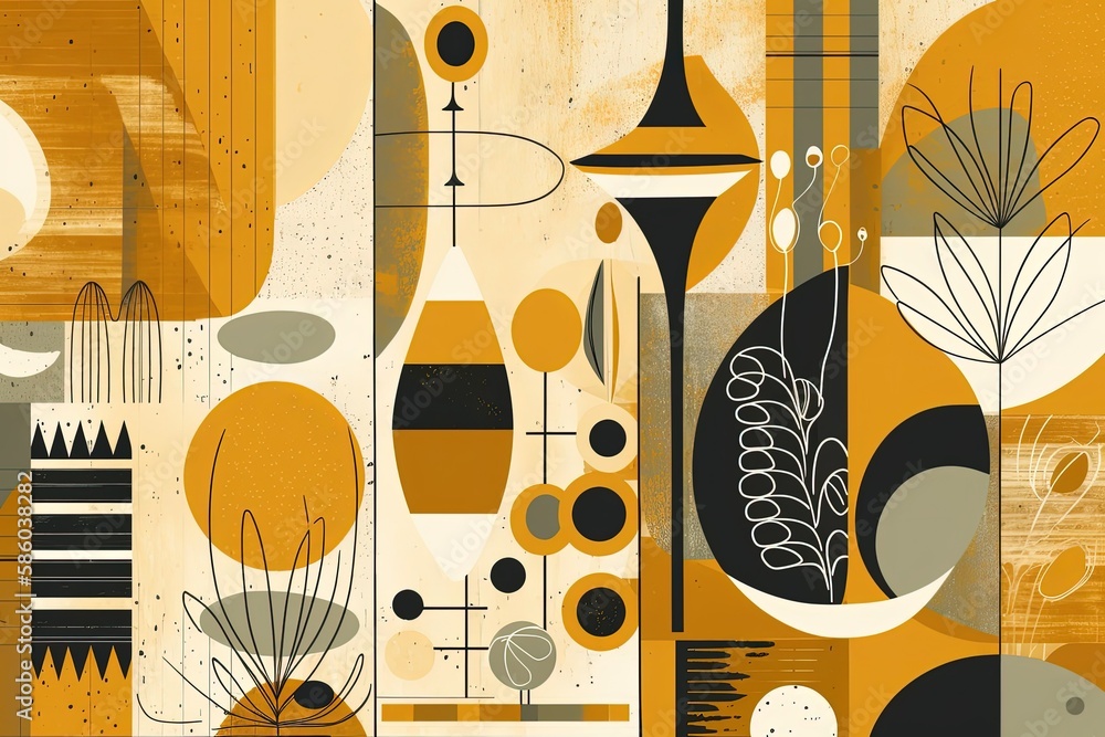 Poster abstract composition featuring a vase and foliage created with generative ai technology