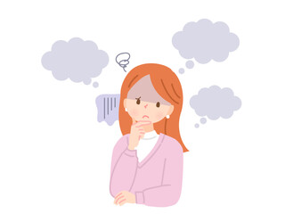 考える、困った表情の若い女性のイラスト素材