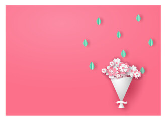 flower paper cut in vector art design with realistic shadows in pastel color tone . Frame or space for add the text label used for a magazine, web, signboard in shopping mall and the other.