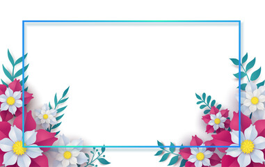 flower paper cut in vector art design with realistic shadows in pastel color tone . Frame or space for add the text label used for a magazine, web, signboard in shopping mall and the other.