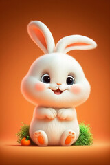 Fototapeta na wymiar cartoon bunny sitting in the grass with a carrot. generative ai.