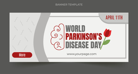 World Parkinson's disease Day, April 11, grey web banner, vector illustration editable, brain icon, and Tulipe