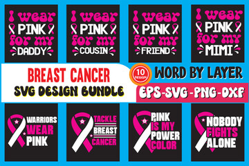 Naklejka premium Breast cancer svg t shirt design bundle