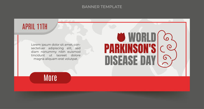 World Parkinson's disease Day, April 11, red web banner, vector illustration editable, world map, and tulip with copy space