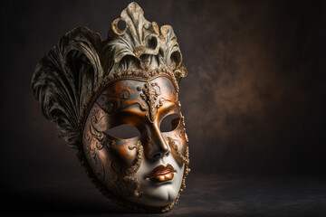 Venetian mask against dark background. Generative AI