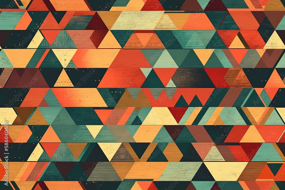 Poster vibrant and geometrically patterned wall made up of multicolored triangles created with generative a