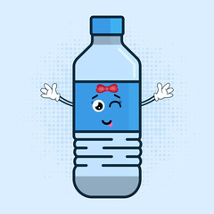 Cute Water Plastic Bottle Character Vector Illustration
