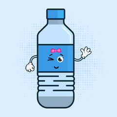 Cute Water Plastic Bottle Character Vector Illustration